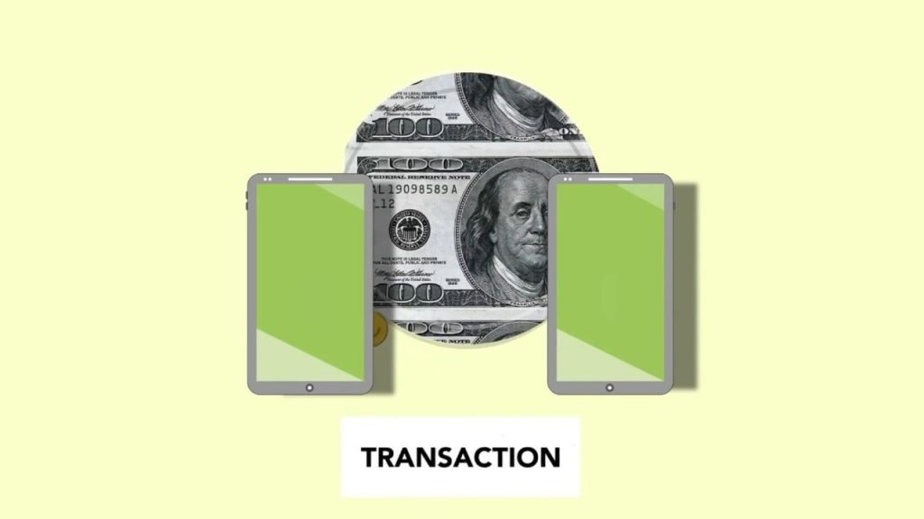 Ilustração isométrica de uma transferência de dinheiro realizada por meio de celulares, representando pagamentos digitais.